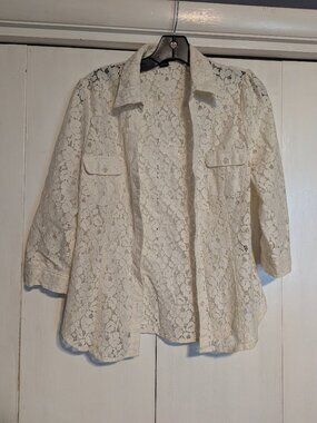 deb, White lace Button Down Shirt, Size L